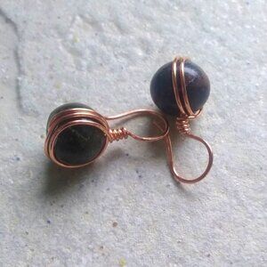 Medium Green-Brown Stone Drop Earrings ~ Rustic & Rugged Elemental Elegance